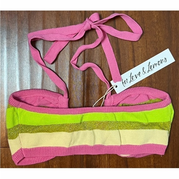 NWT‎ FOR LOVE & LEMONS Glitter Stripe Knit Crisscross Halter Bralette Crop Top S - Picture 4 of 7